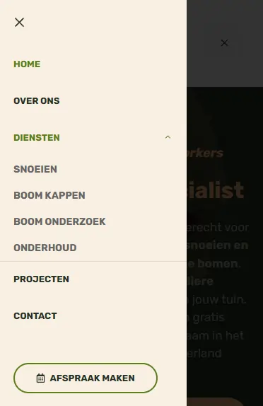 Menu structuur boomzorgspecialist